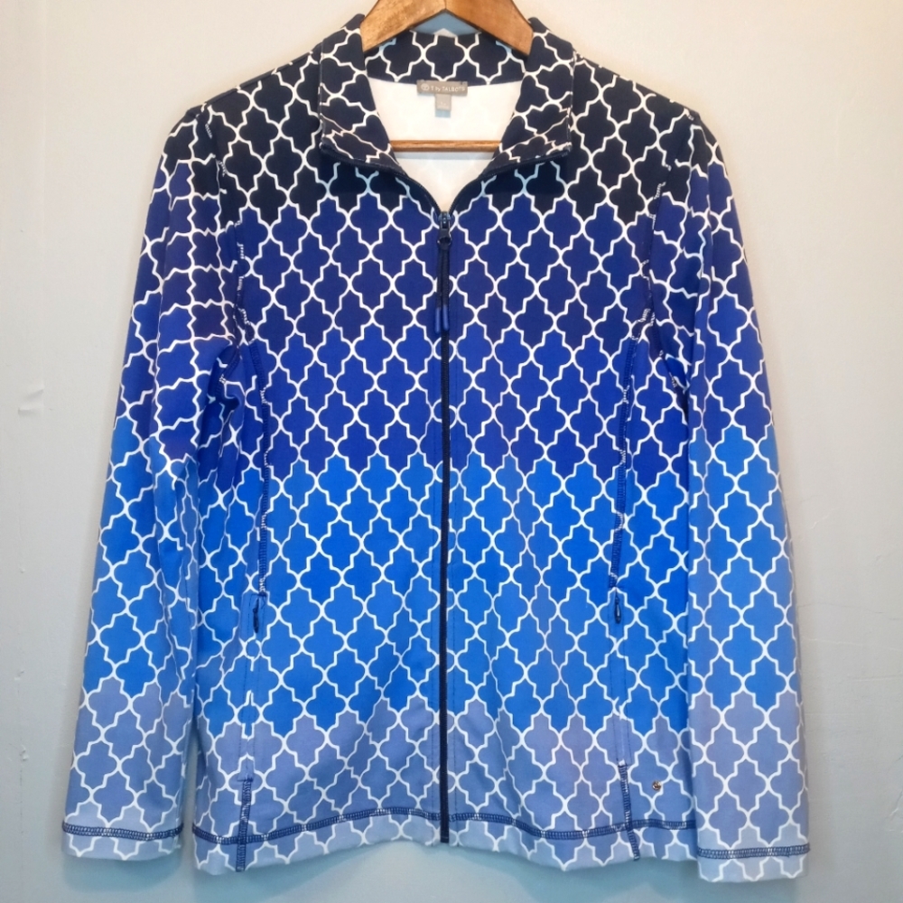 T by Talbots Blue Ombre Zip Up Collared Jacket with Zippered Pockets LP NWOT